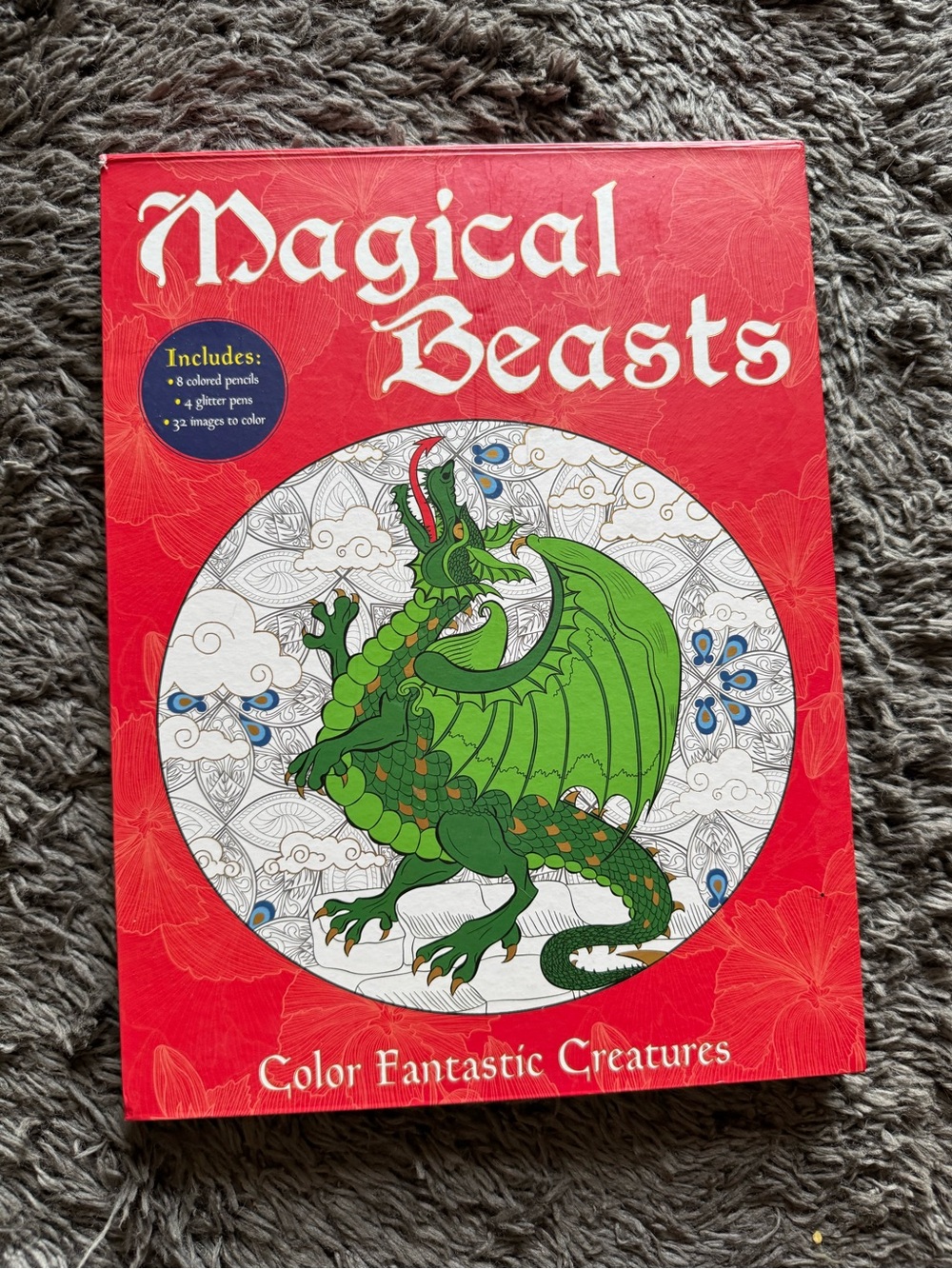 Magical Beasts Coloring Book Kit Dragons Unicorns Fantasy Colored Pencils Pens